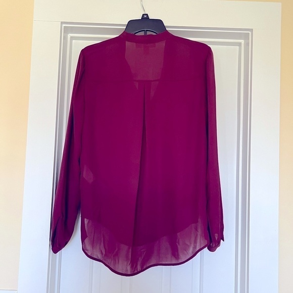 Michael Kors Maroon Burgundy Button Up Blouse Sheer Size Small Business Casual - Picture 5 of 7